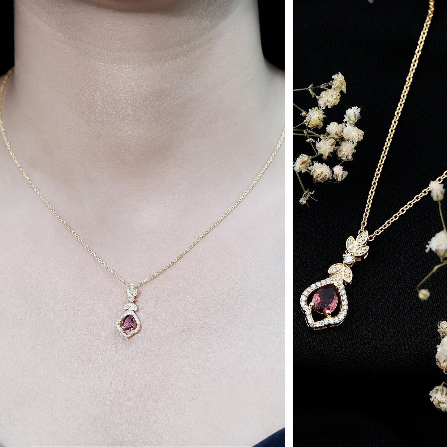 Natural Pink Tourmaline and Diamond Wedding Necklace for Bride