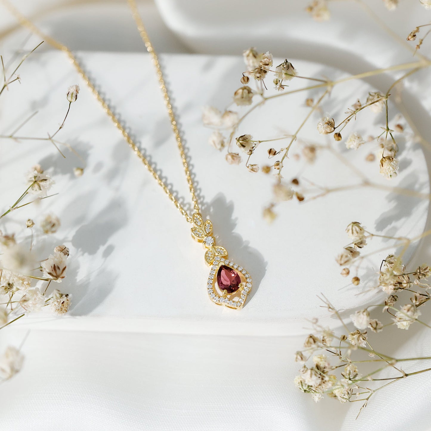 Natural Pink Tourmaline and Diamond Wedding Necklace for Bride