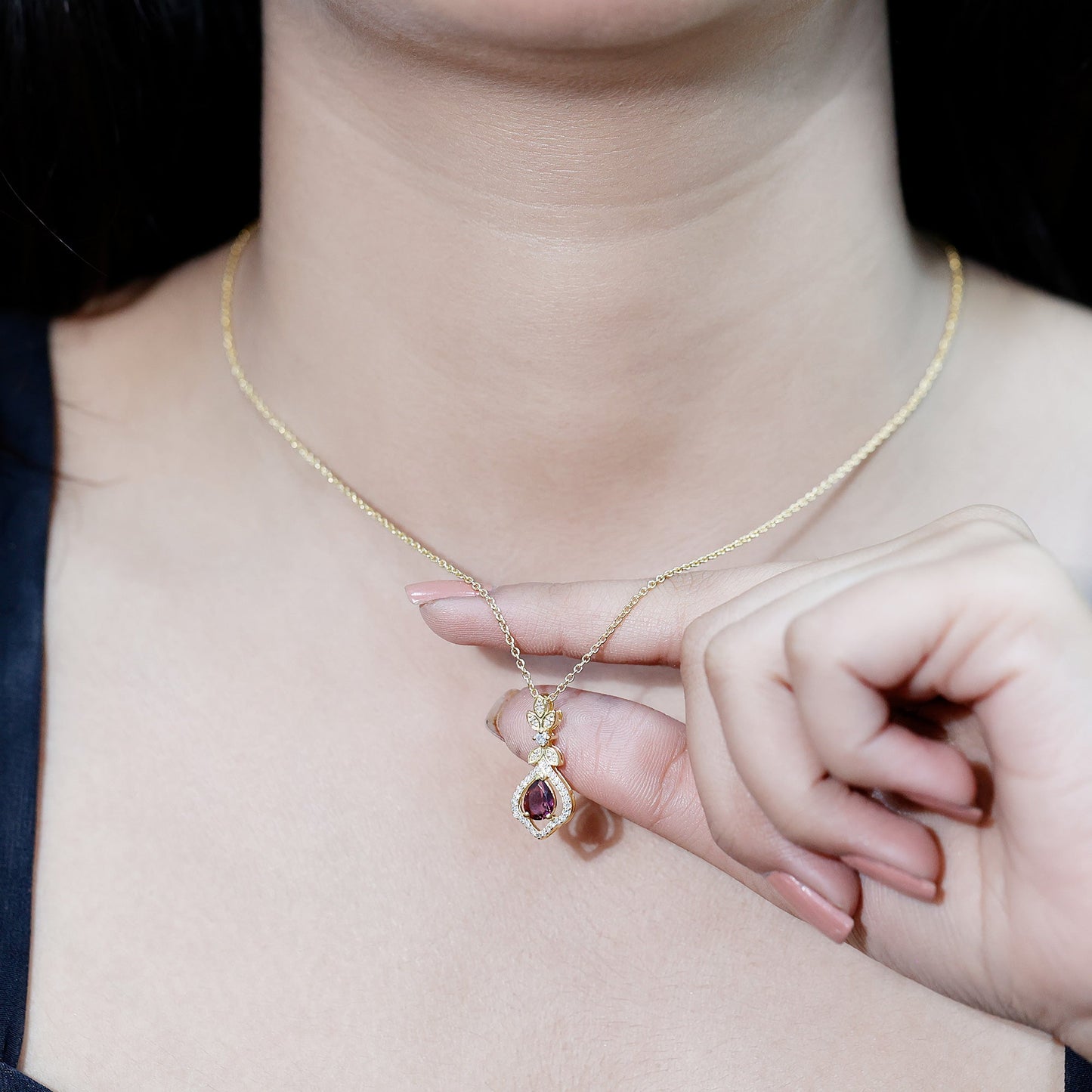 Natural Pink Tourmaline and Diamond Wedding Necklace for Bride
