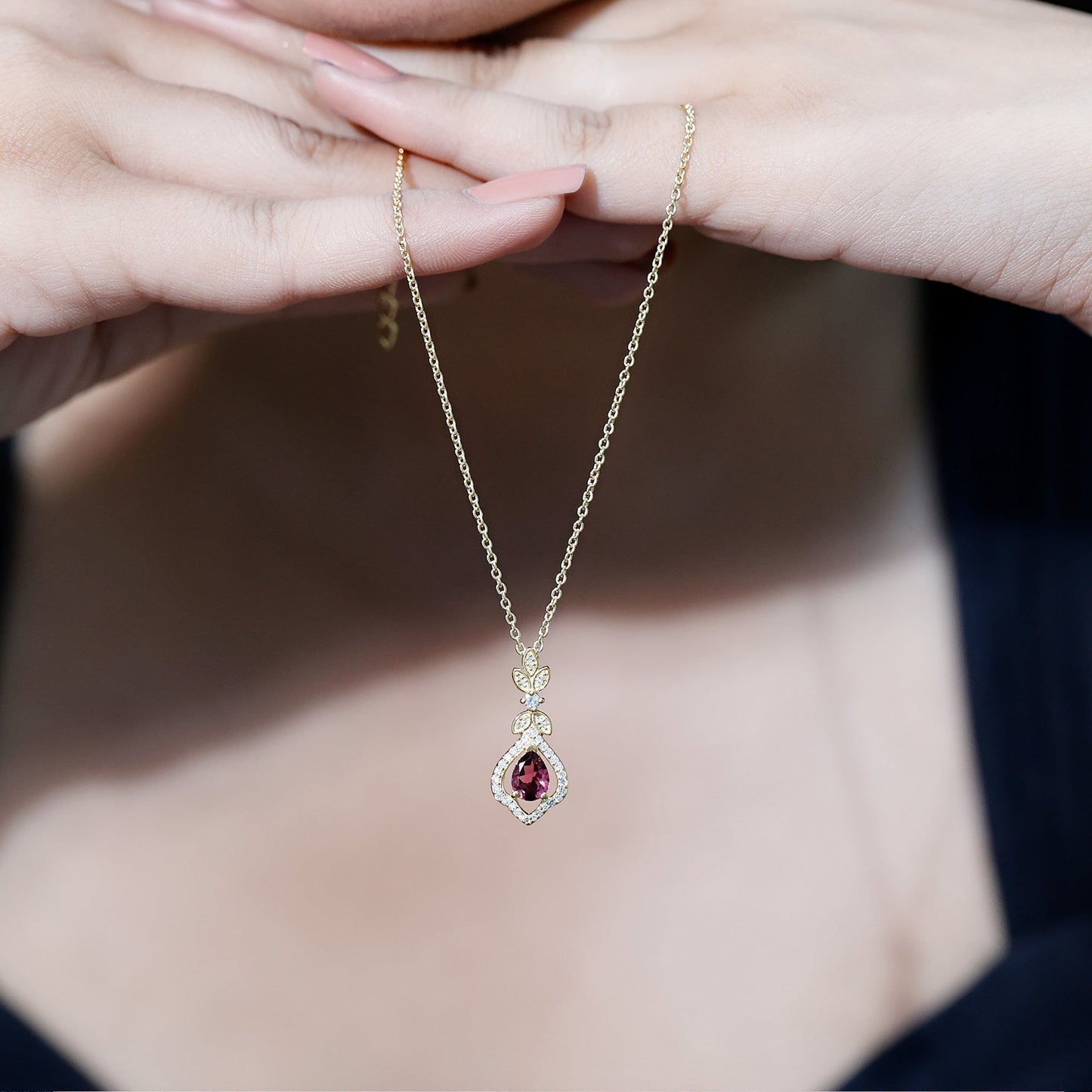 Natural Pink Tourmaline and Diamond Wedding Necklace for Bride