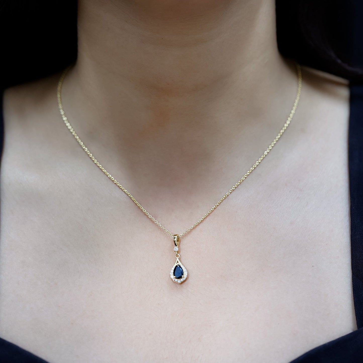 Certified Black and White Diamond Teardrop Necklace with Silver Chain