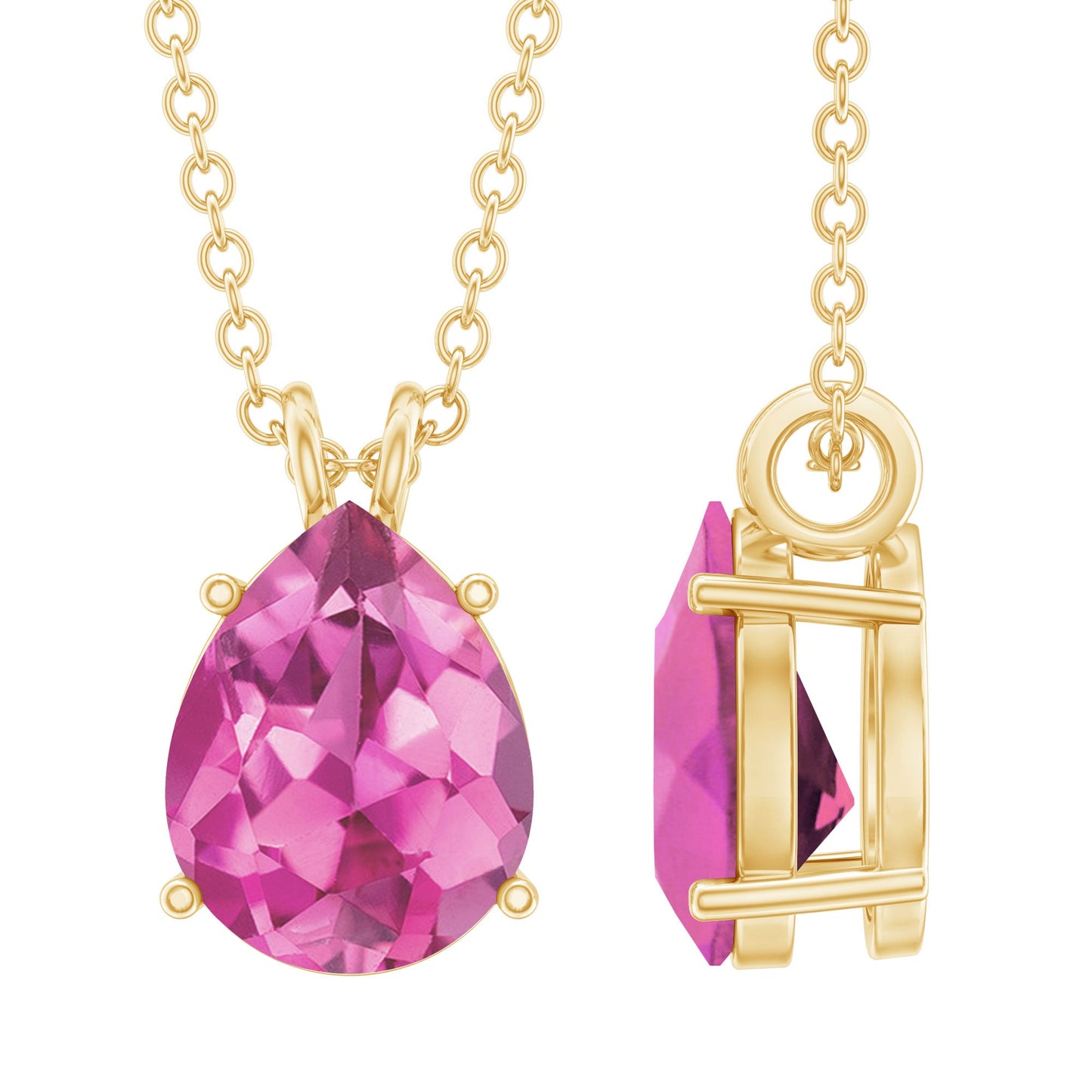 Genuine 1.6 Carat Pink Tourmaline Teardrop Necklace with Chain