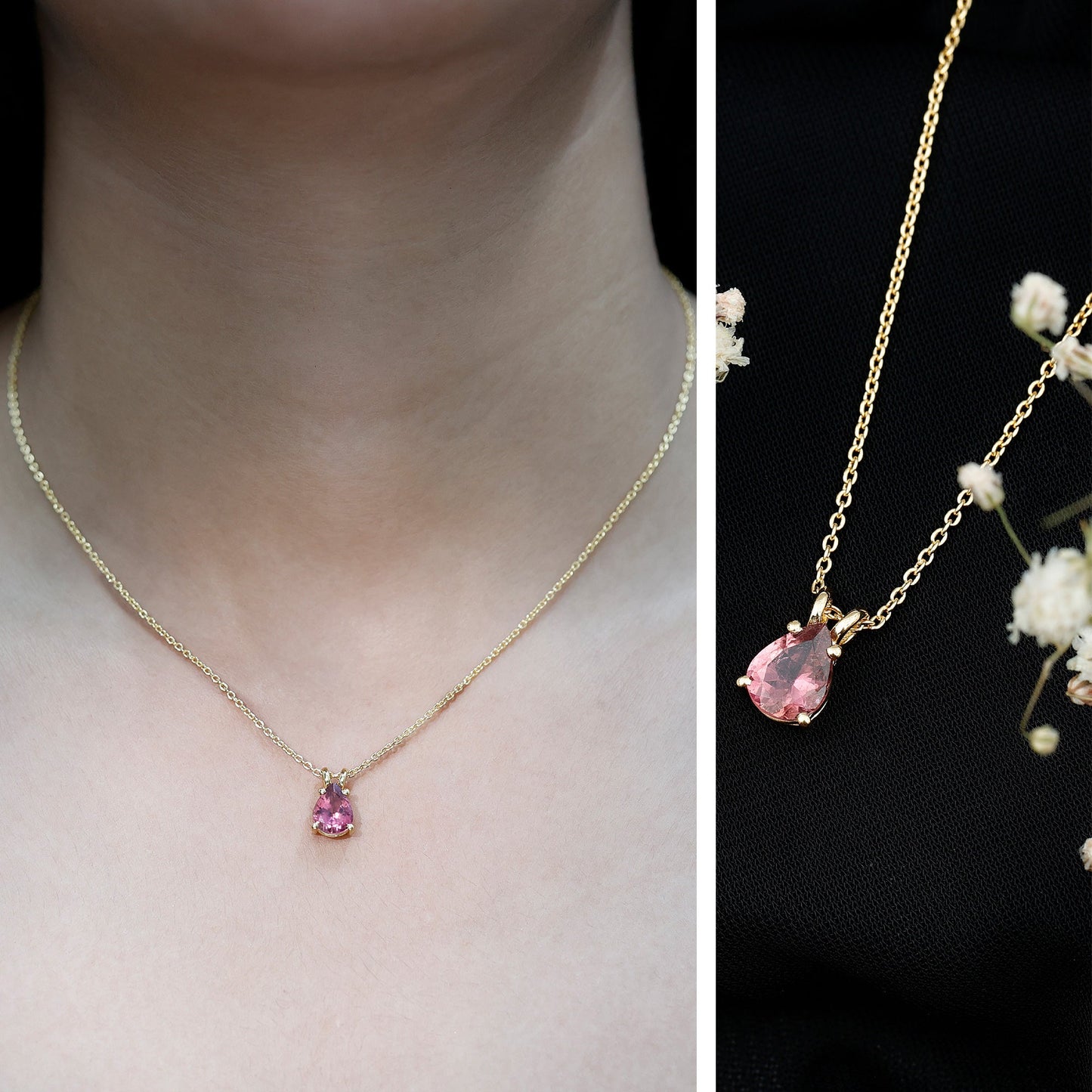 Genuine 1.6 Carat Pink Tourmaline Teardrop Necklace with Chain