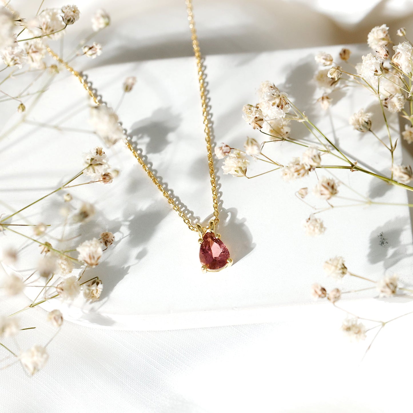 Genuine 1.6 Carat Pink Tourmaline Teardrop Necklace with Chain