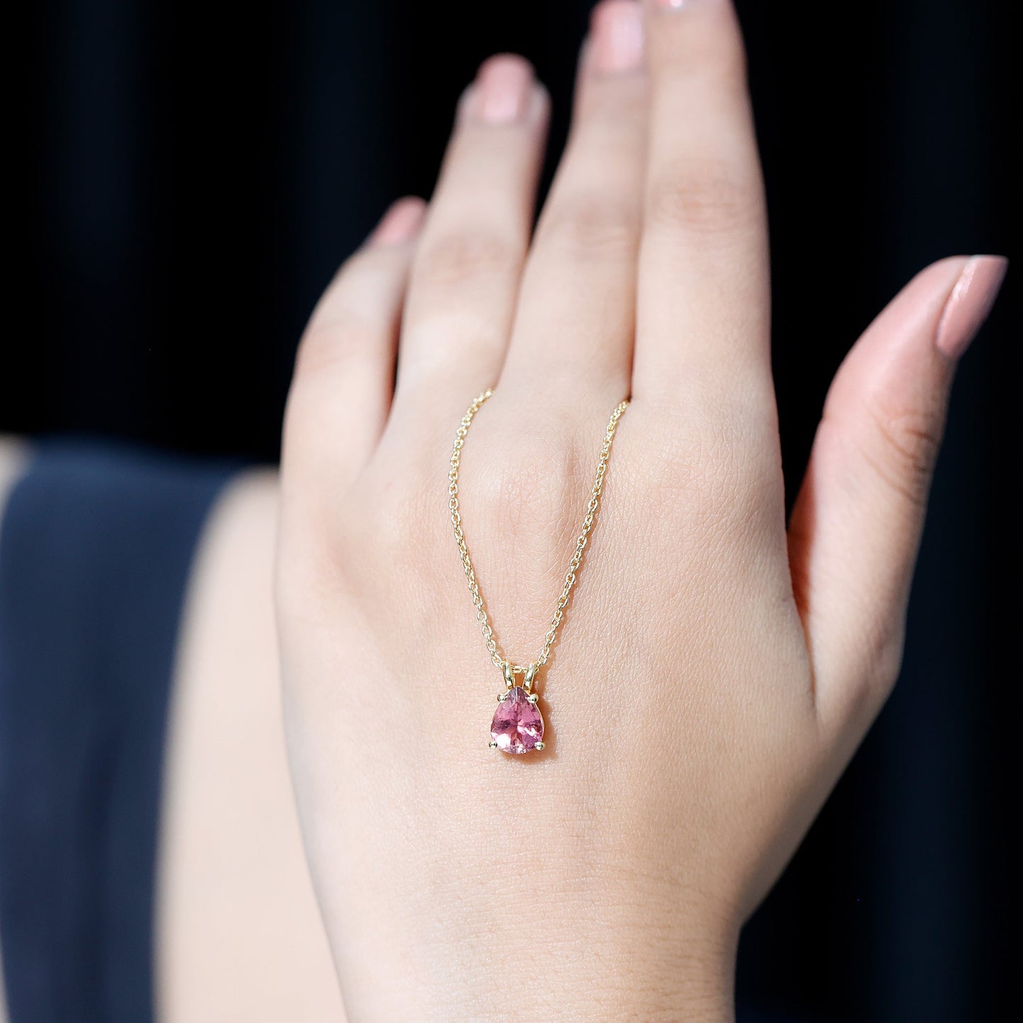 Genuine 1.6 Carat Pink Tourmaline Teardrop Necklace with Chain