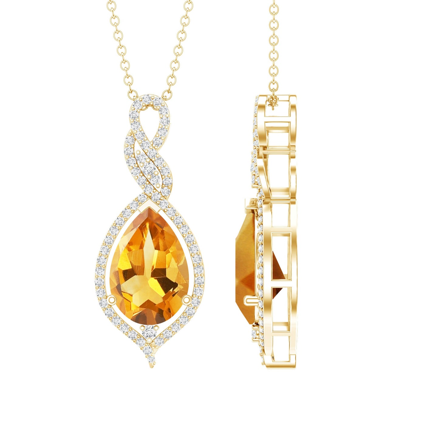 Natural 1.75 Carat Citrine Teardrop Bridal Necklace with Diamond