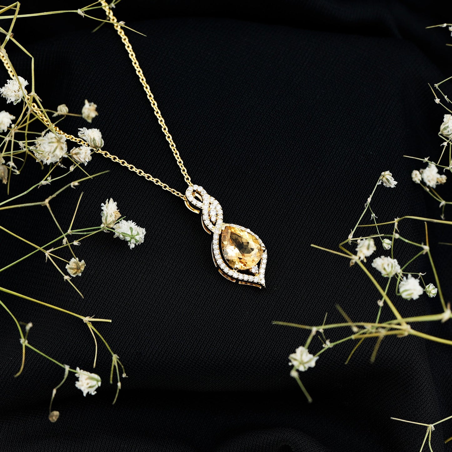 Natural 1.75 Carat Citrine Teardrop Bridal Necklace with Diamond