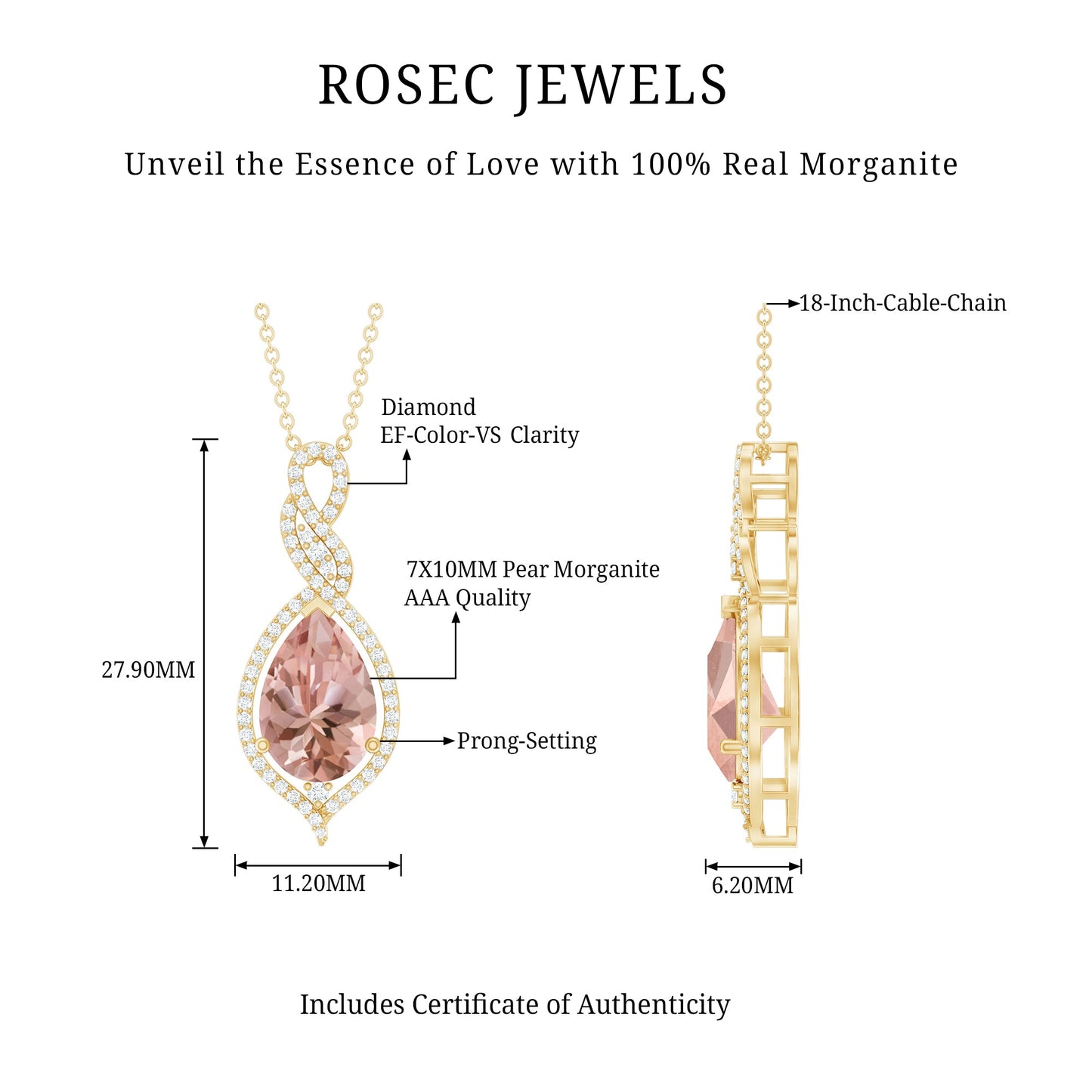 Certified 1.75 Carat Morganite Teardrop Necklace with Diamond