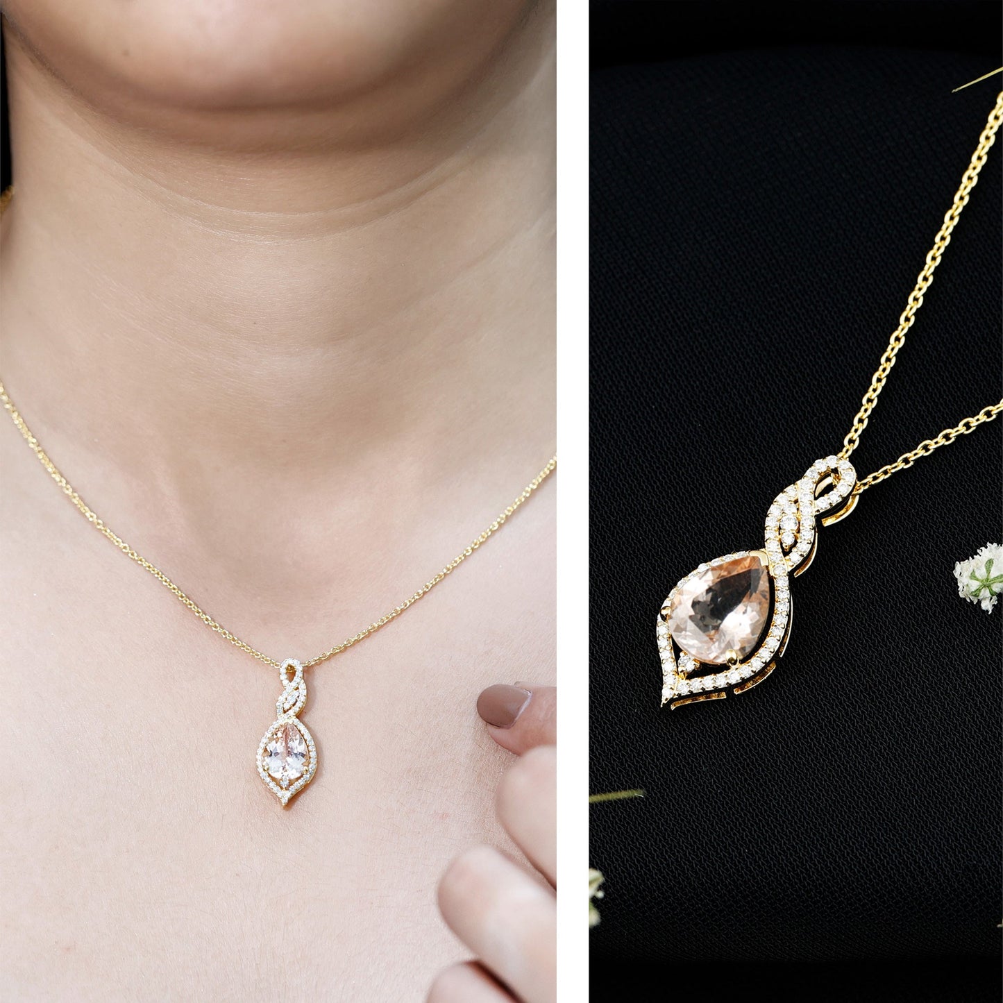 Certified 1.75 Carat Morganite Teardrop Necklace with Diamond