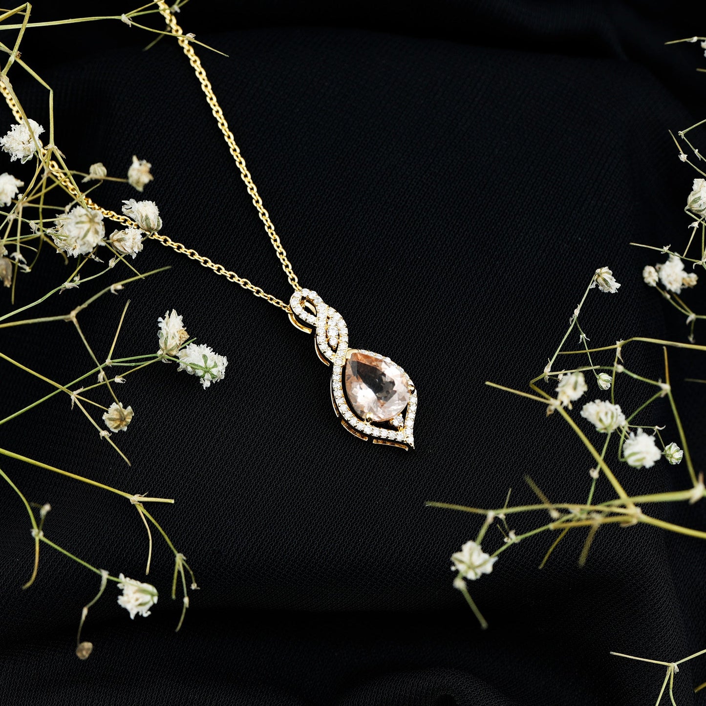 Certified 1.75 Carat Morganite Teardrop Necklace with Diamond