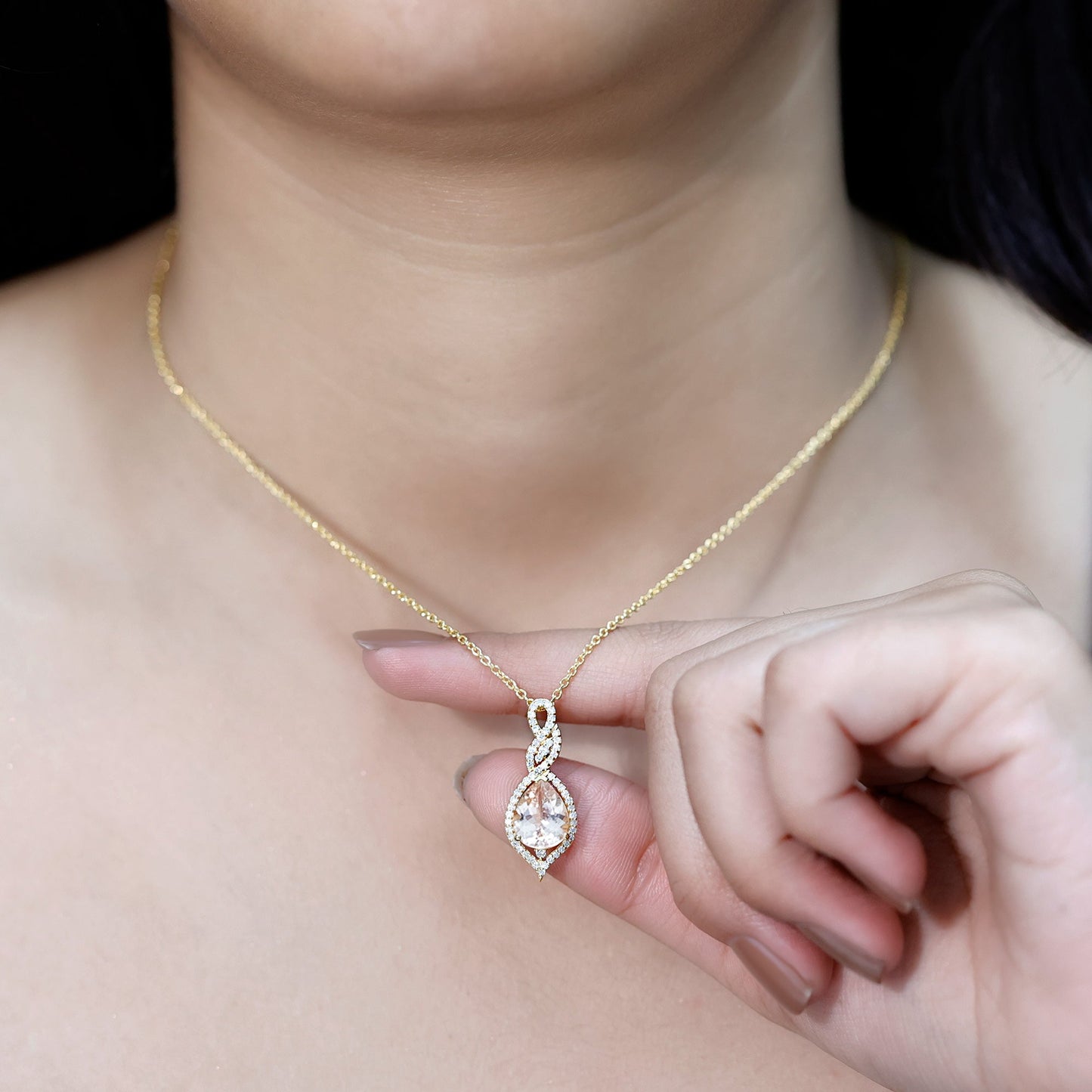 Certified 1.75 Carat Morganite Teardrop Necklace with Diamond