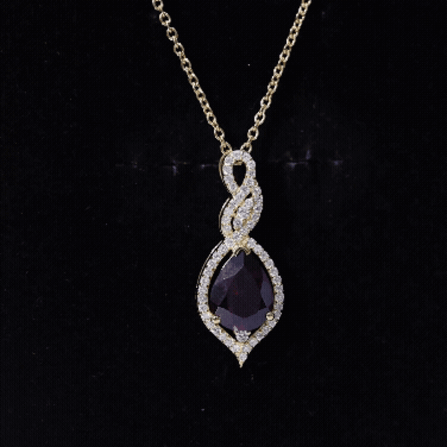 2.5 Carat Pear Shaped Rhodolite Diamond Wedding Necklace for Bride