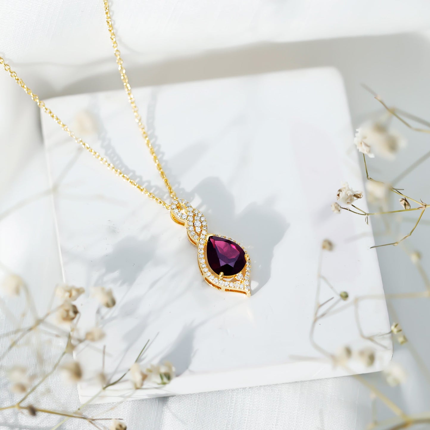 2.5 Carat Pear Shaped Rhodolite Diamond Wedding Necklace for Bride