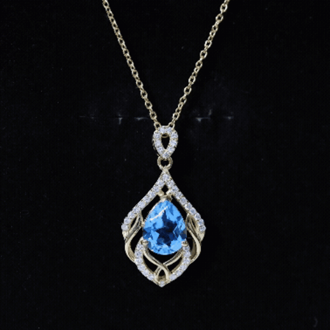 2.2 Carat Swiss Blue Topaz Designer Wedding Necklace with Lab Diamond