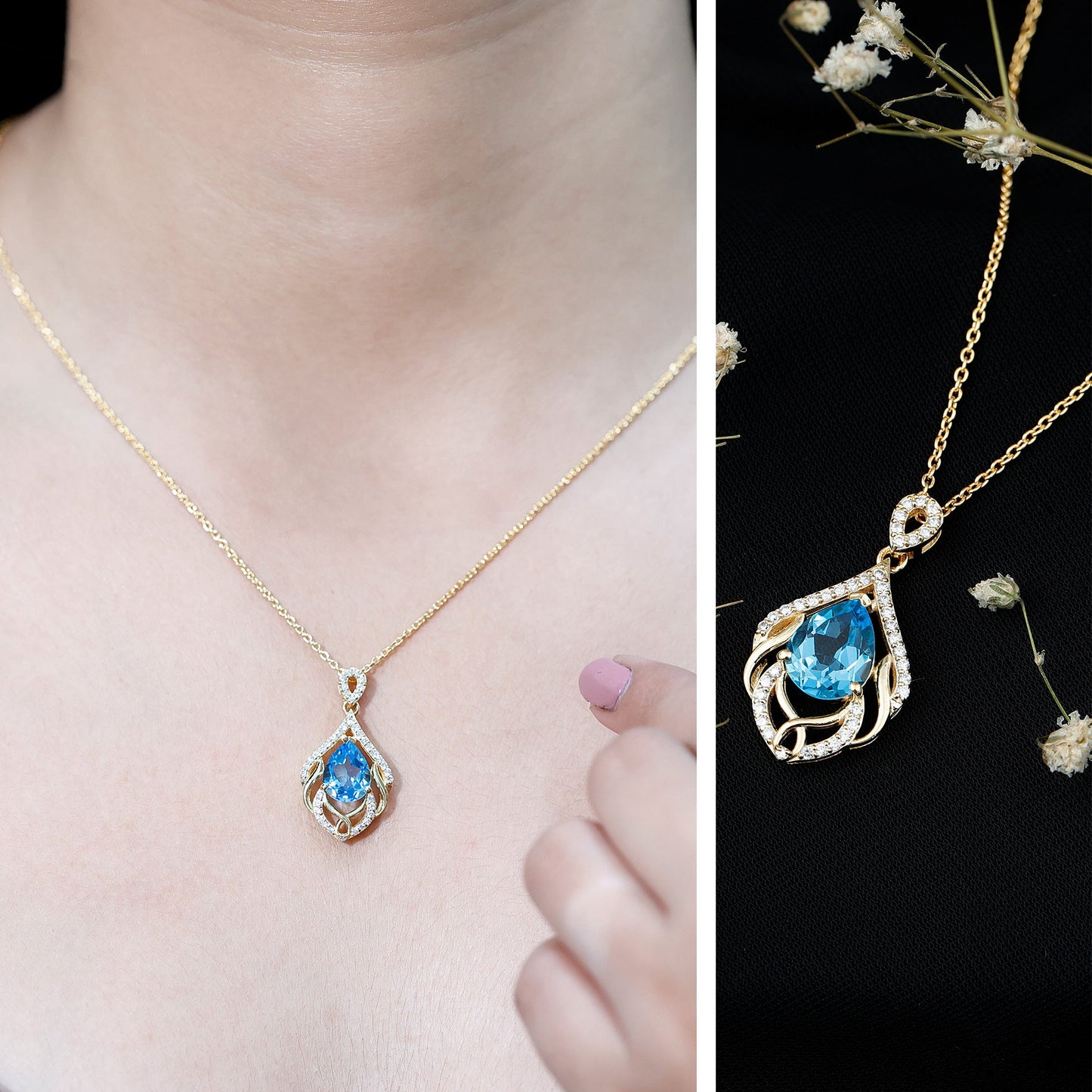 2.2 Carat Swiss Blue Topaz Designer Wedding Necklace with Lab Diamond