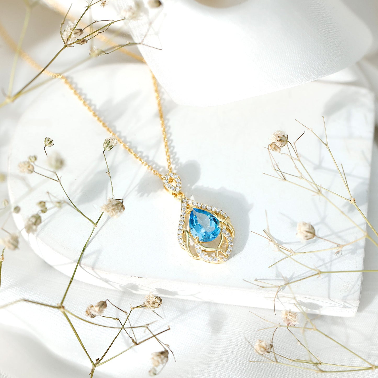 2.2 Carat Swiss Blue Topaz Designer Wedding Necklace with Lab Diamond