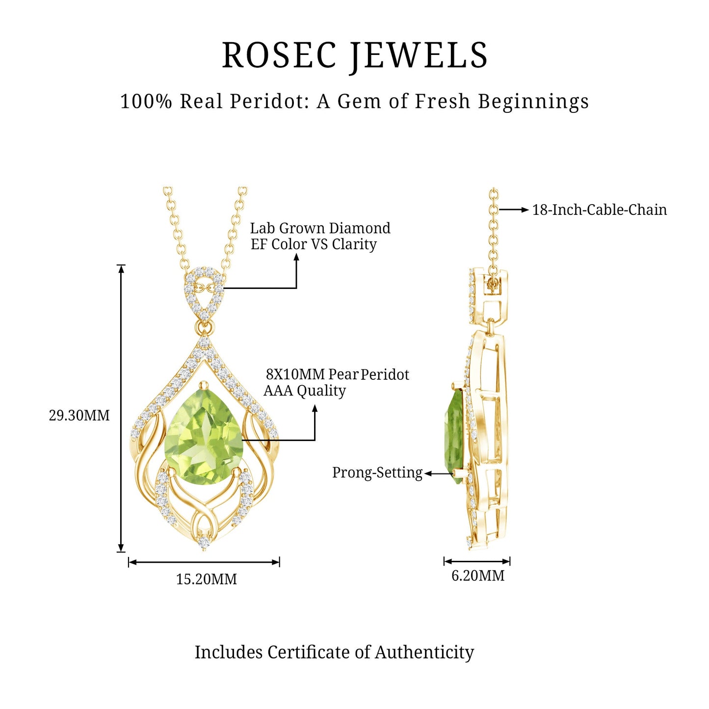Designer 2.2 Carat Peridot Necklace with Lab Diamond