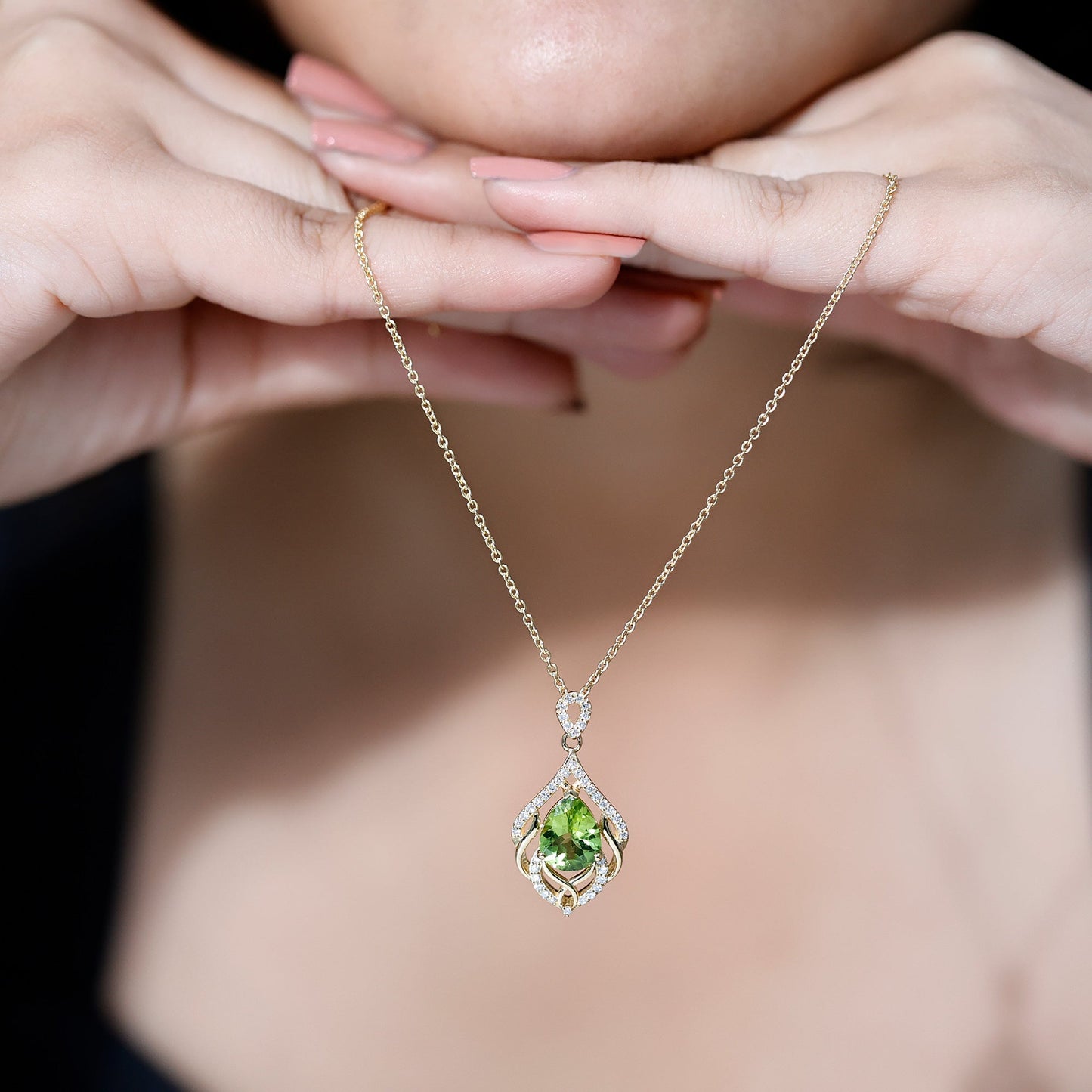 Designer 2.2 Carat Peridot Necklace with Lab Diamond