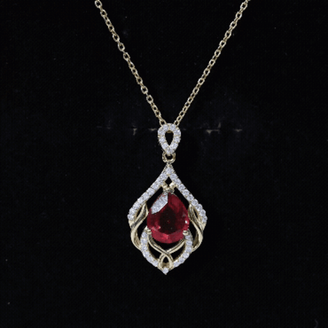3 Carat Lab Grown Ruby Wedding Necklace with Diamond