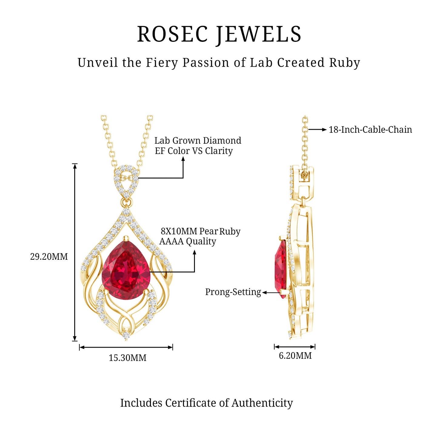 3 Carat Lab Grown Ruby Wedding Necklace with Diamond