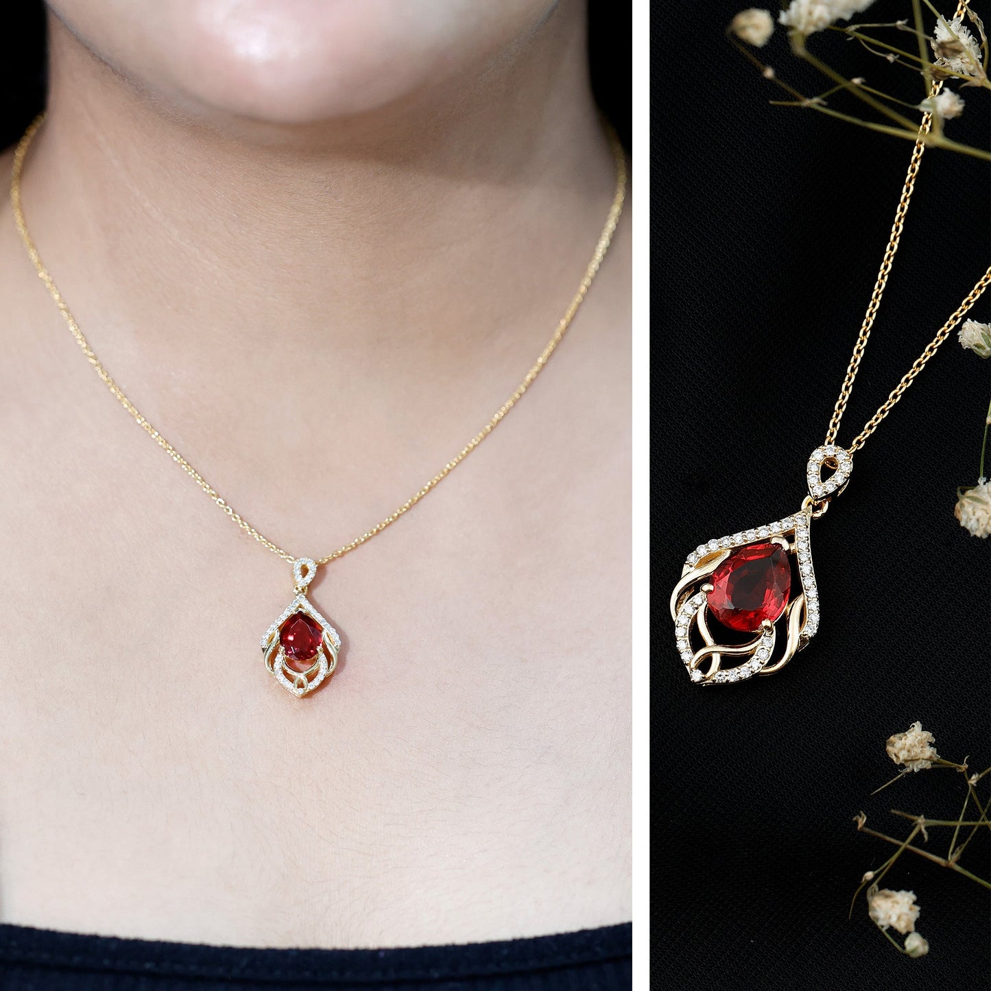 3 Carat Lab Grown Ruby Wedding Necklace with Diamond