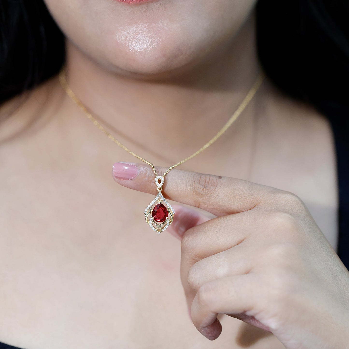 3 Carat Lab Grown Ruby Wedding Necklace with Diamond
