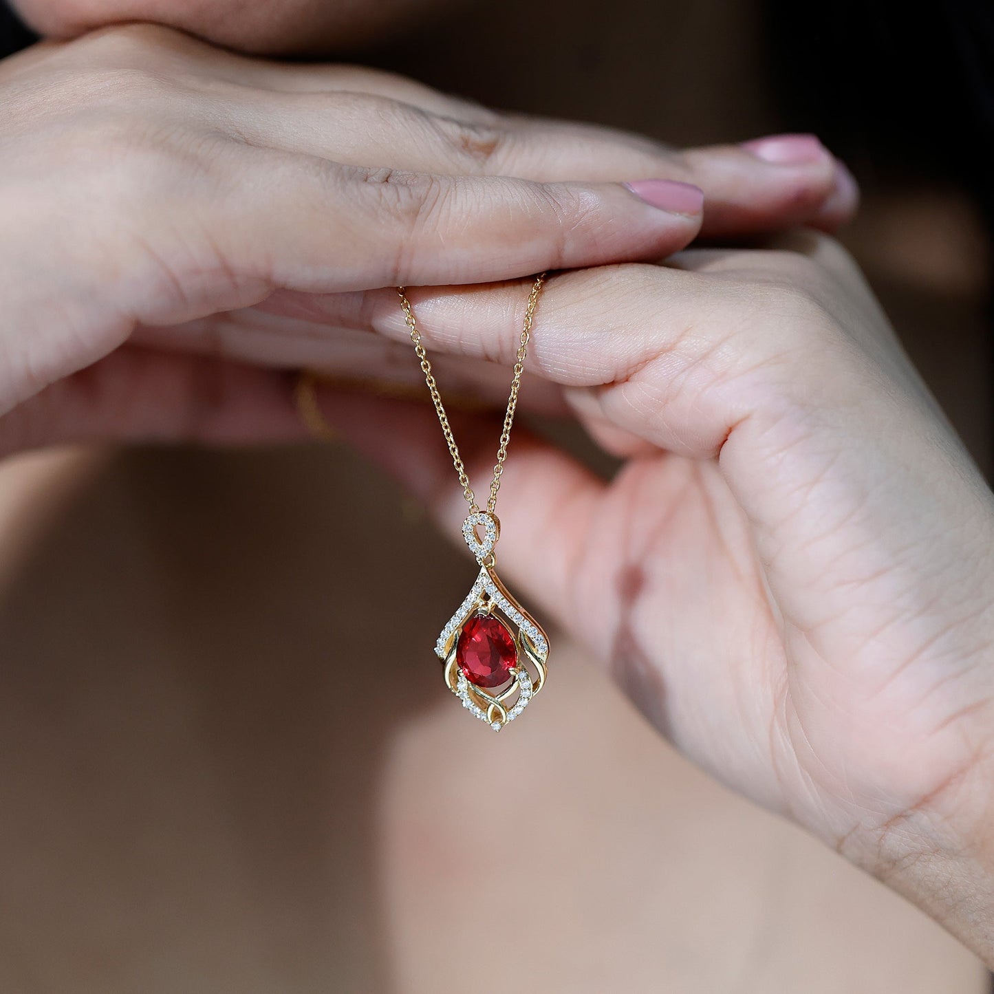 3 Carat Lab Grown Ruby Wedding Necklace with Diamond