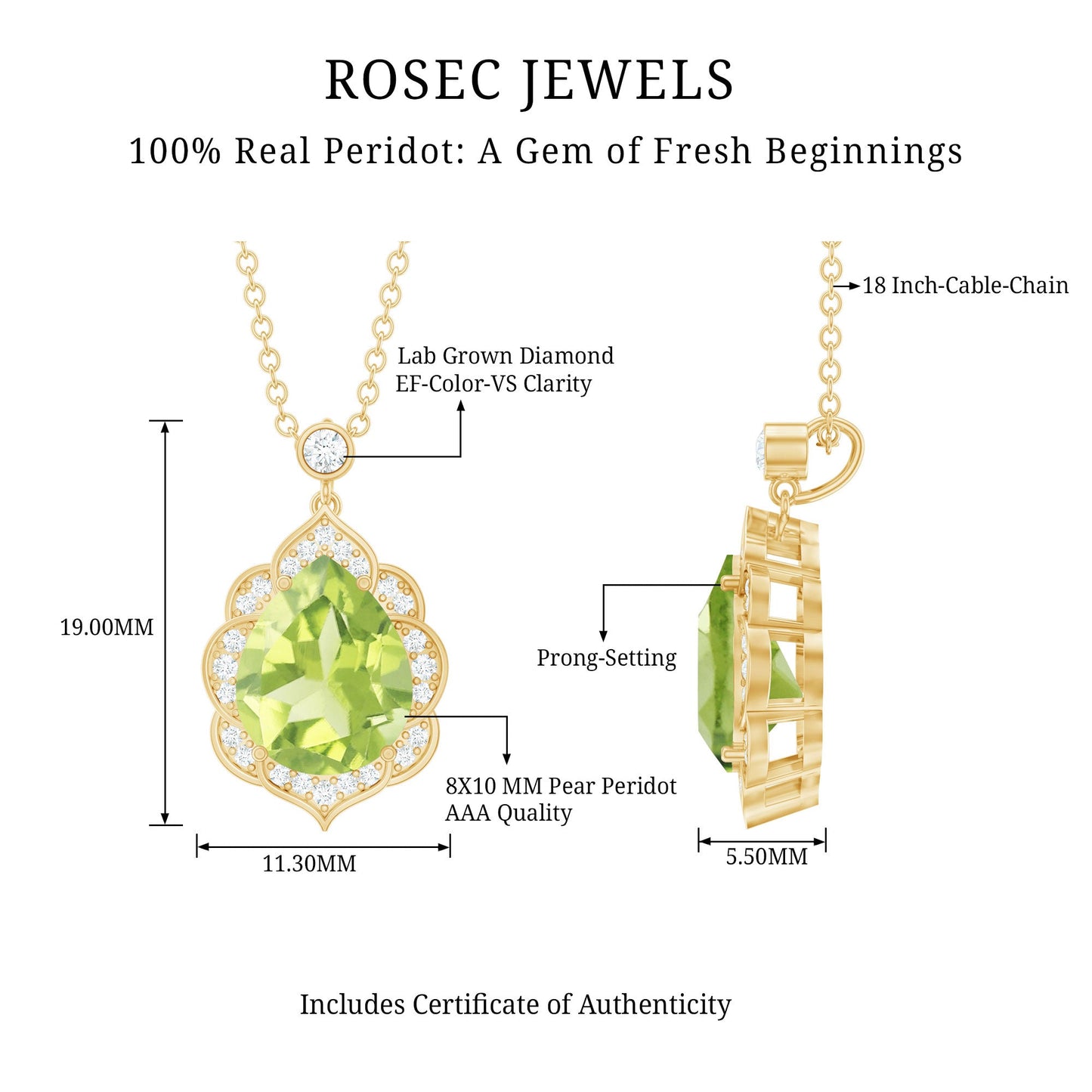 Natural 2.2 Carat Pear Shape Peridot Vintage Necklace with Lab Grown Diamond
