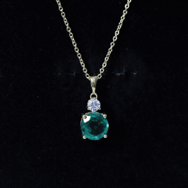 Certified 2.75 Carat Lab Created Emerald Solitaire Necklace with Silver Chain