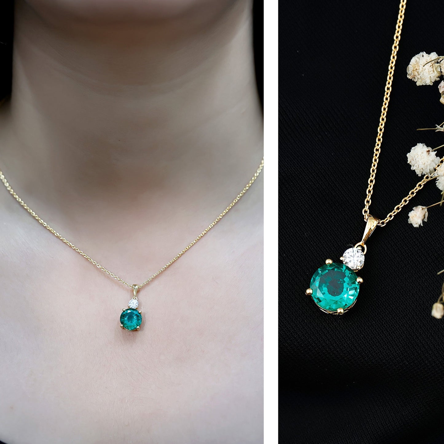 Certified 2.75 Carat Lab Created Emerald Solitaire Necklace with Silver Chain