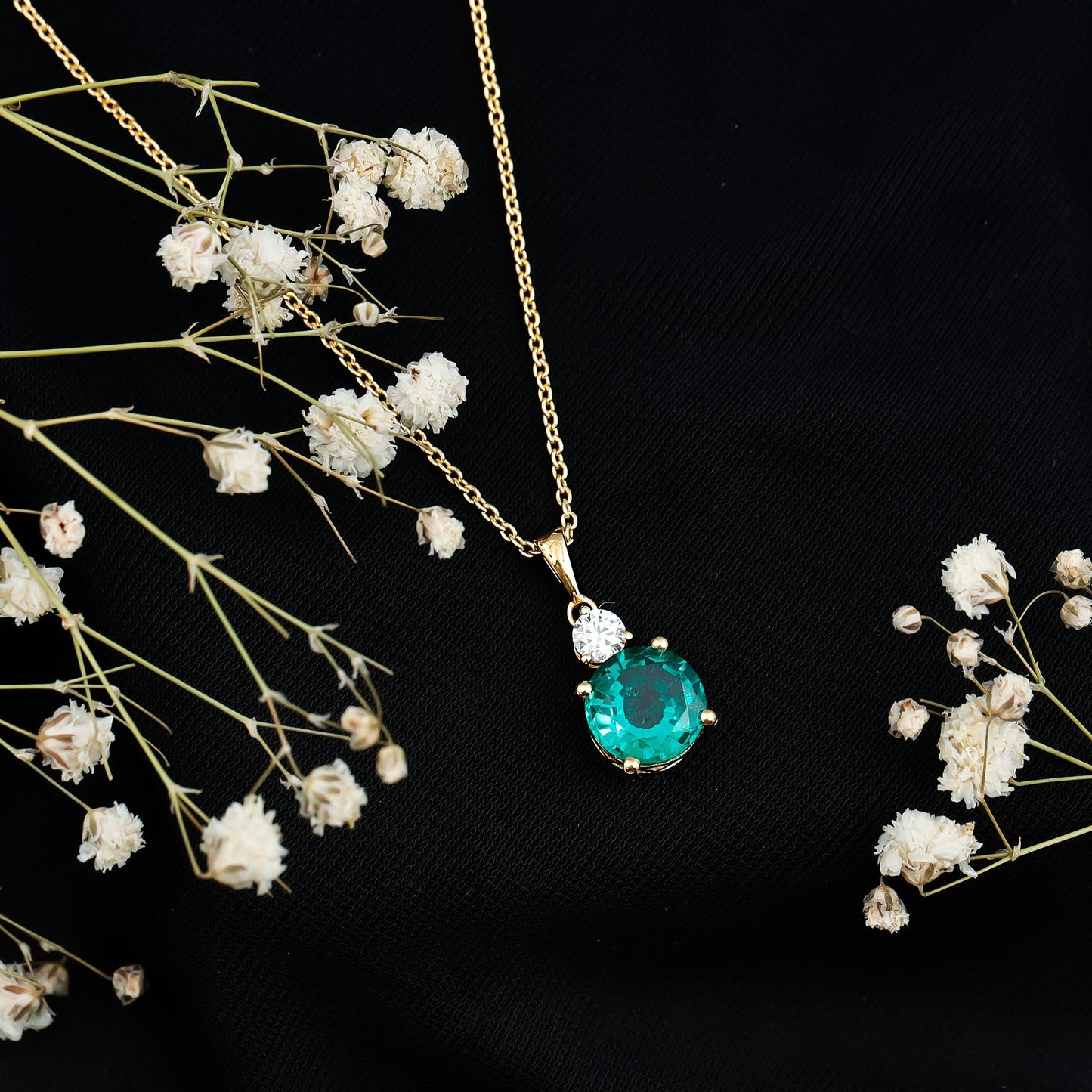 Certified 2.75 Carat Lab Created Emerald Solitaire Necklace with Silver Chain