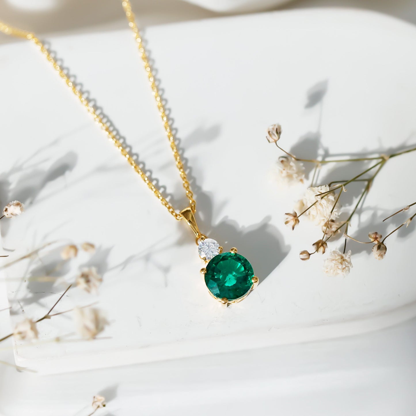 Certified 2.75 Carat Lab Created Emerald Solitaire Necklace with Silver Chain