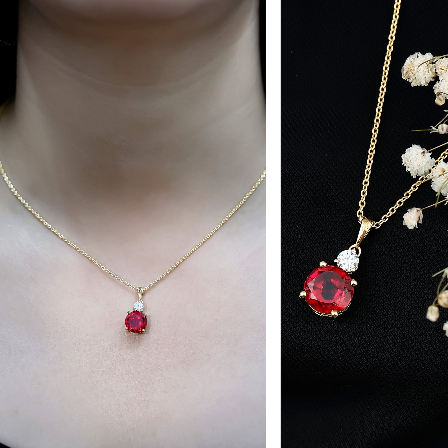 Certified 2.5 Carat Lab Grown Ruby Pendant Necklace with Moissanite