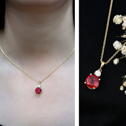 Certified 2.5 Carat Lab Grown Ruby Pendant Necklace with Moissanite