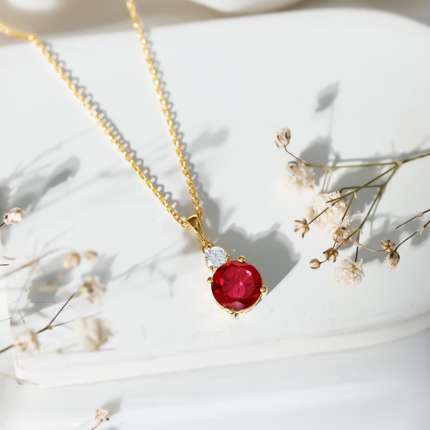 Certified 2.5 Carat Lab Grown Ruby Pendant Necklace with Moissanite