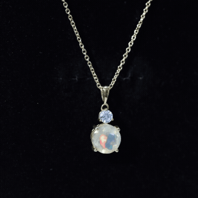 Certified 1.25 Carat Ethiopian Opal Solitaire Necklace with Moissanite
