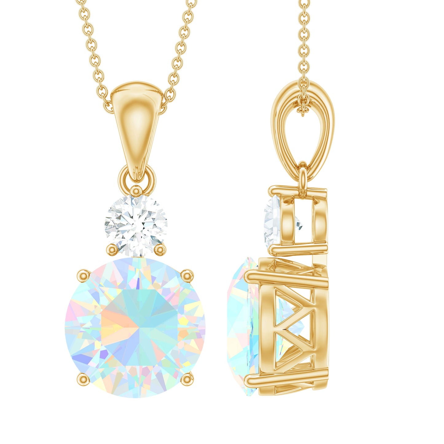 Certified 1.25 Carat Ethiopian Opal Solitaire Necklace with Moissanite