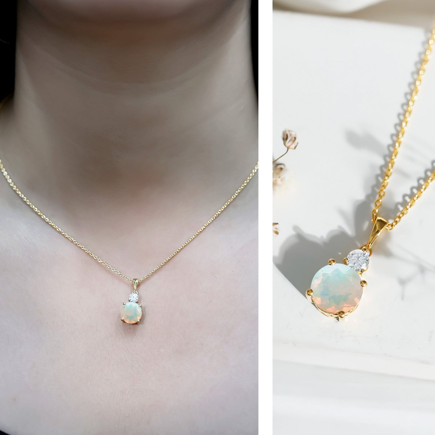 Certified 1.25 Carat Ethiopian Opal Solitaire Necklace with Moissanite