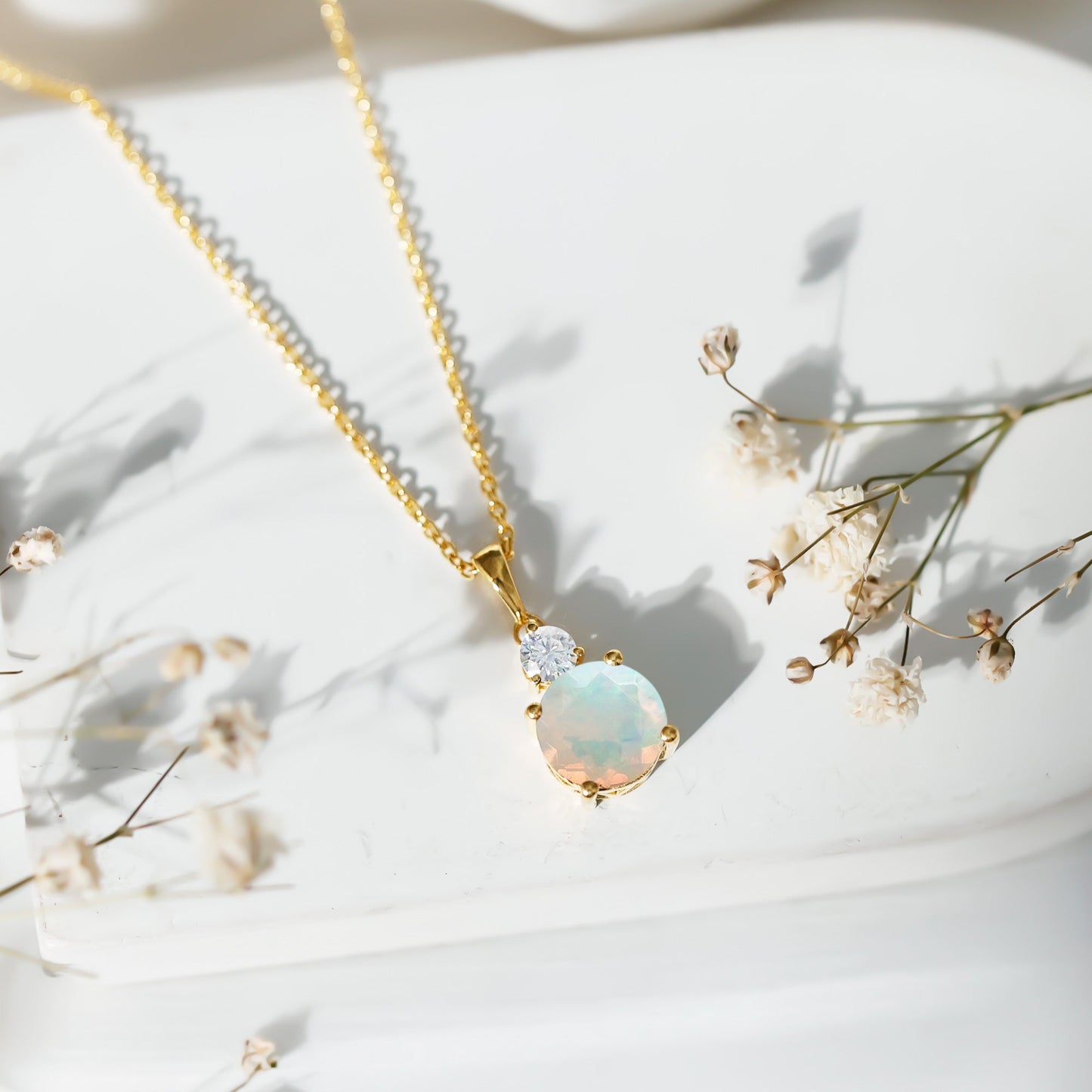 Certified 1.25 Carat Ethiopian Opal Solitaire Necklace with Moissanite