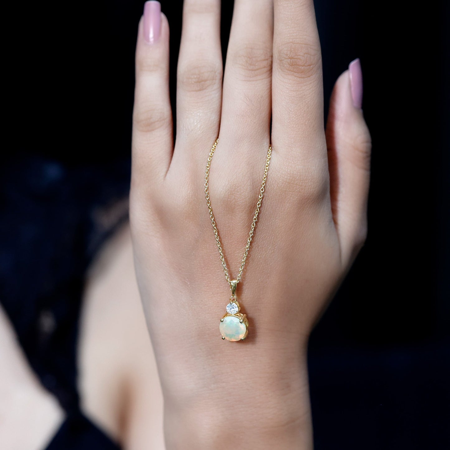Certified 1.25 Carat Ethiopian Opal Solitaire Necklace with Moissanite