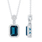 Genuine 1.1 Carat London Blue Topaz Emerald Cut Necklace with Diamond Halo