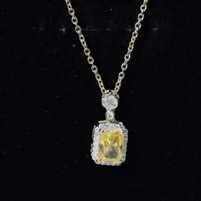 Vintage Inspired 1 Carat Lab Created Yellow Sapphire Necklace with Diamond Halo