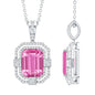 Certified 2.3 Carat Emerald Cut Lab Grown Pink Sapphire Diamond Vintage Necklace