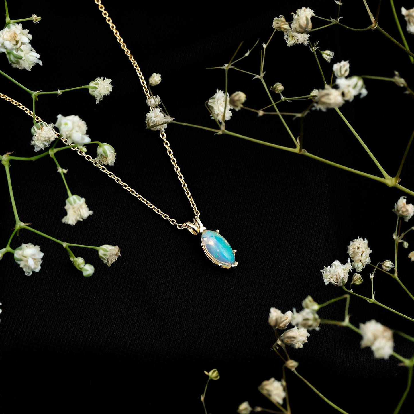Yellow Gold Plated 1 Carat Marquise Ethiopian Opal Pendant Necklace with Chain
