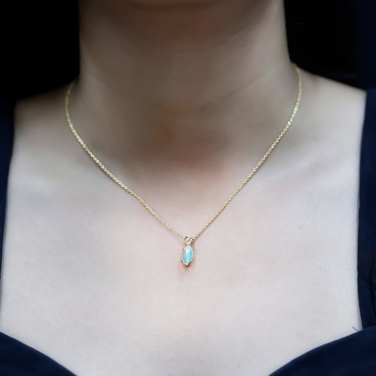 Yellow Gold Plated 1 Carat Marquise Ethiopian Opal Pendant Necklace with Chain