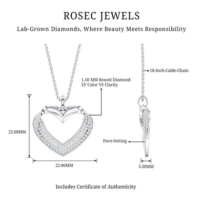 Pave Set Lab Grown Diamond Heart Necklace For Women