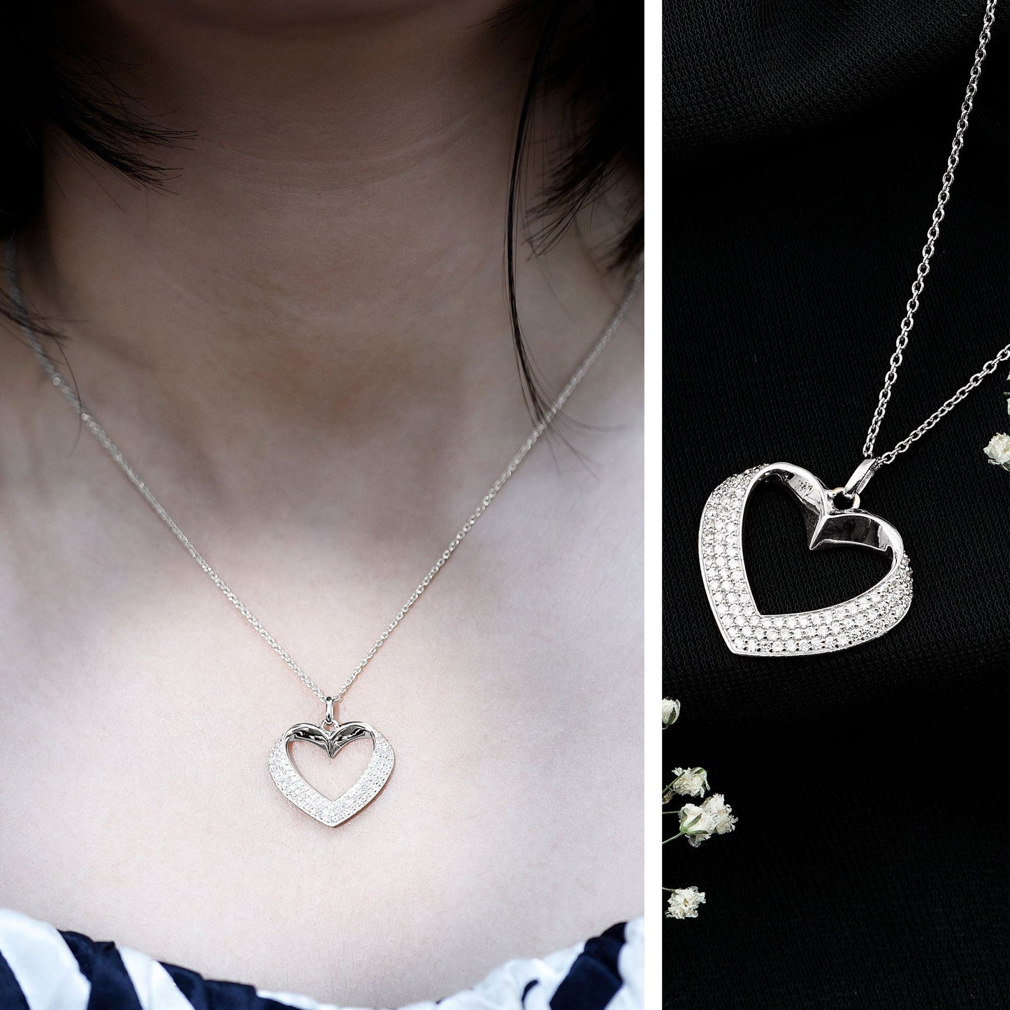 Pave Set Lab Grown Diamond Heart Necklace For Women