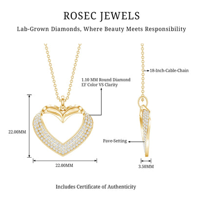 Pave Set Lab Grown Diamond Heart Necklace For Women