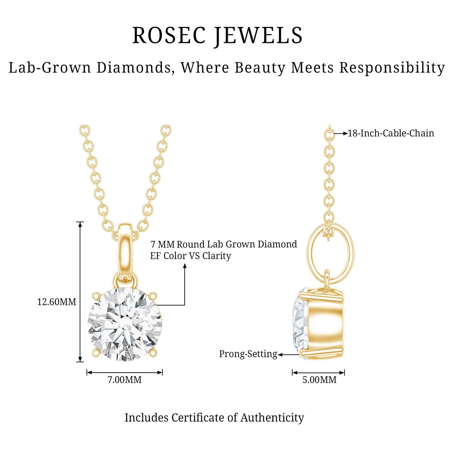 Lab Grown 1.2 Carat Single Diamond Necklace For Women