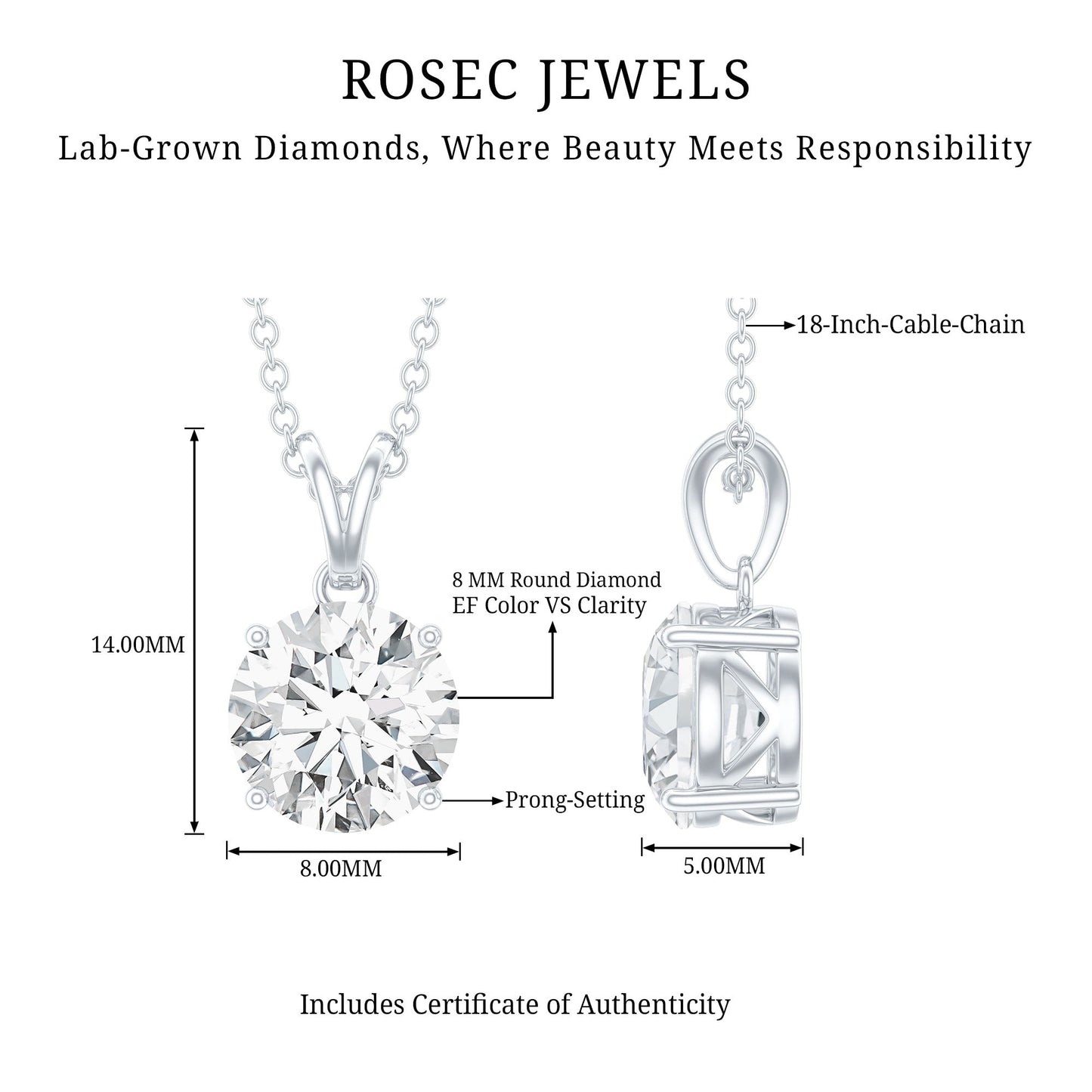 Certified Brilliant Cut Lab Grown 2 Carat Diamond Solitaire Necklace